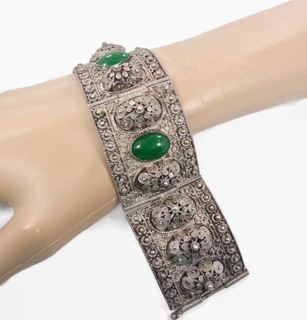 Vintage Art Deco Sterling Silver Panel Bracelet, Jerusalem 935