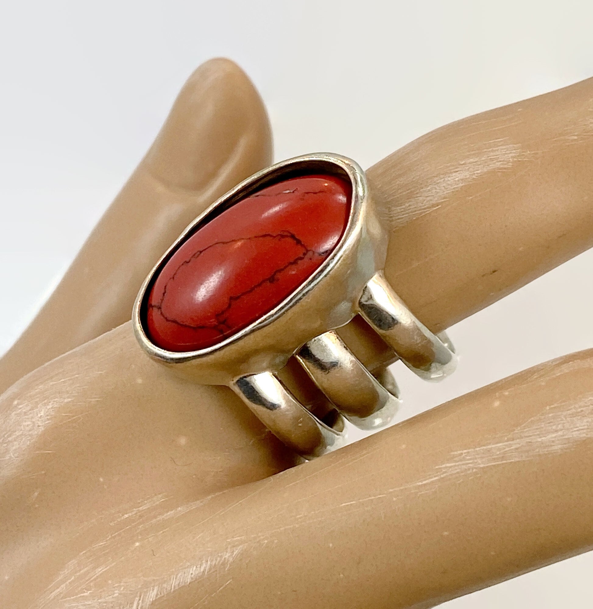 Red Jasper Ring Sterling Silver Vintage Ring Size 8 Wide image