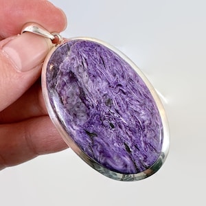Charoite Pendant, Sterling Silver, Big Pendant, 2 1/2 Long, Charite, Big, Large, Purple Stone, Handcrafted, Artisan
