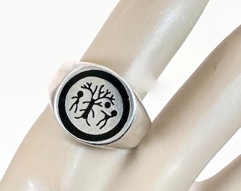 Vintage Adam & Eve Sterling Silver Ring: Garden of Eden Signet