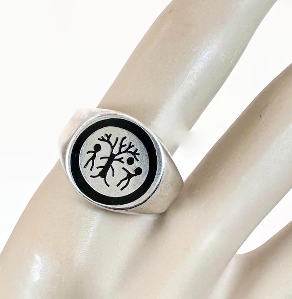 Vintage Adam & Eve Sterling Silver Ring: Garden of Eden Signet