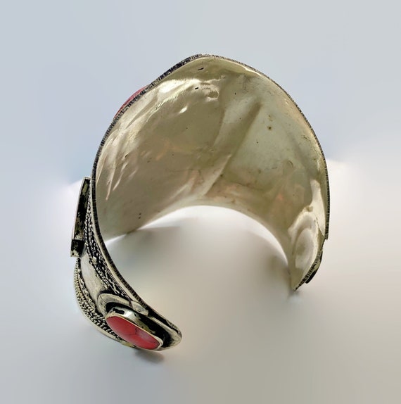Red Bracelet, Jasper, Silver, Afghan Cuff, Vintag… - image 5