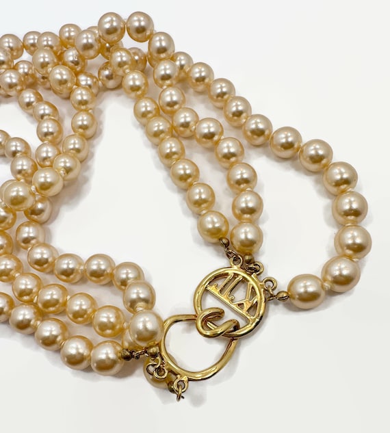 KJL Glass Pearls, Triple Strand, Gold Plated, Pea… - image 5