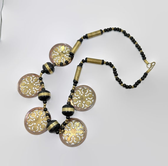 Boho Necklace, Brass, Wood, Beaded, 70s, Vintage,… - image 6