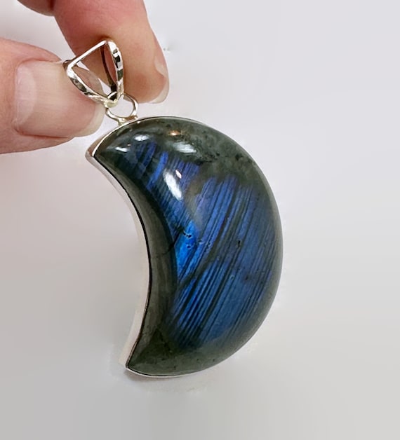 Moon Pendant, Labradorite, Blue, Sterling Silver,… - image 2