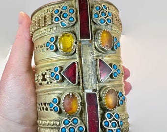Afghan Bracelet, Middle Eastern, Huge, Hinged, Wide, Vintage, Jewels, Big Statement, Turkmen,  Ethnic, Bohemian, Belly Dance