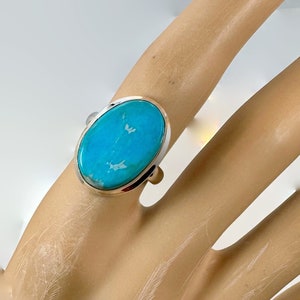 Turquoise Ring, Sterling Zilver, Robin's Egg Blue, Vintage Ring, Boho Ring, Big Stone, Maat 6 1/2 afbeelding 1