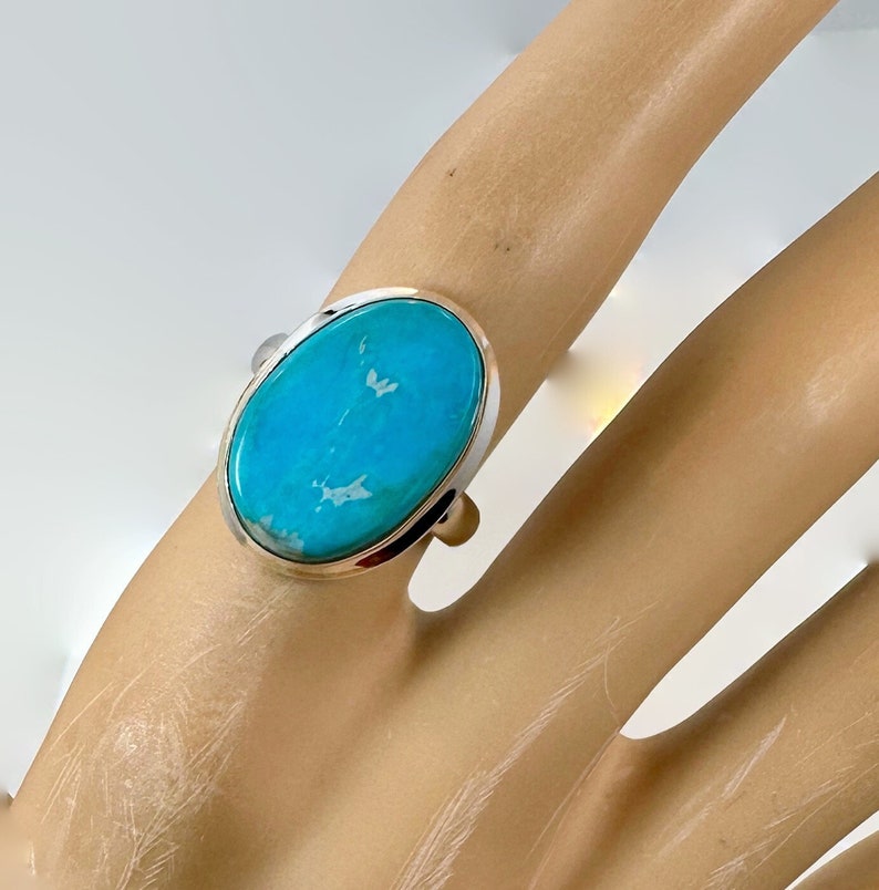 Turquoise Ring, Sterling Zilver, Robin's Egg Blue, Vintage Ring, Boho Ring, Big Stone, Maat 6 1/2 afbeelding 1