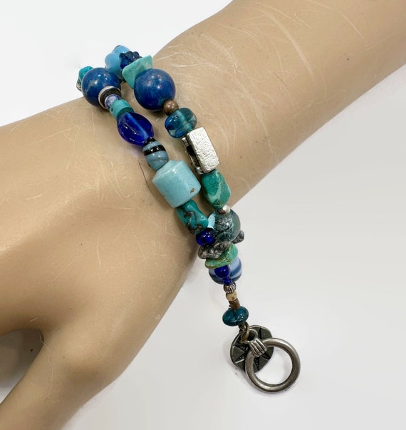 Turquoise Bracelet, Glass, Blue, Pyrites, Sun, Mu… - image 4