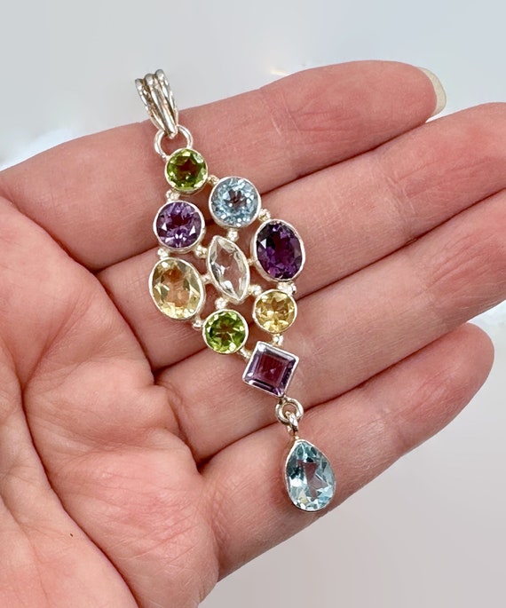 Gemstone Pendant, Amethyst, Peridot, Citrine, Top… - image 5