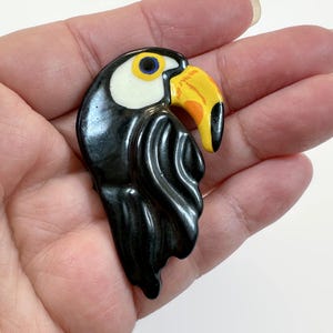 Toucan Brooch, Bird Brooch, Ceramic, Vintage, Funky, Kitschy, Handmade, 2 1/4&quot; Long