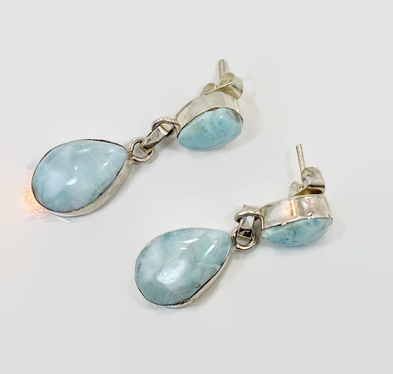 Larimar Earrings, Blue Stone, Sterling Silver, Vi… - image 4