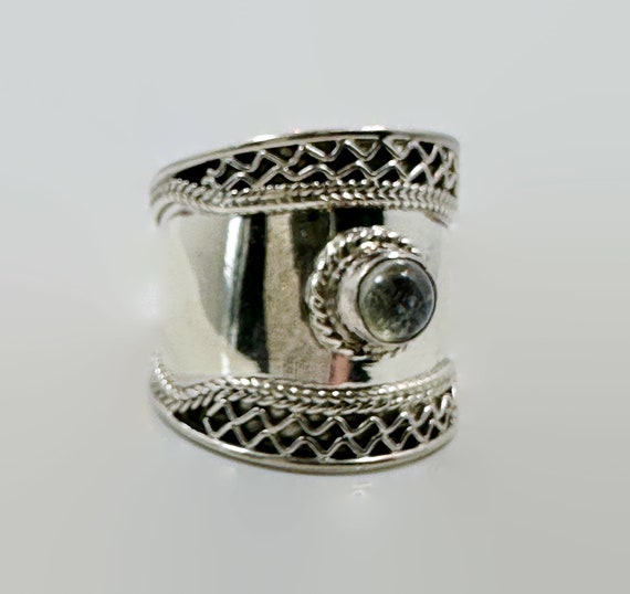 Moonstone Ring, Sterling Silver, Wide Ring, Vinta… - image 3