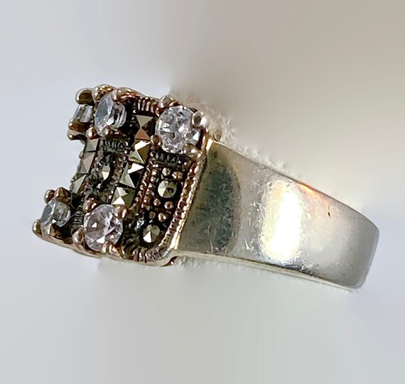 Black Marcasite Ring, Sterling Silver, Vintage Ri… - image 6