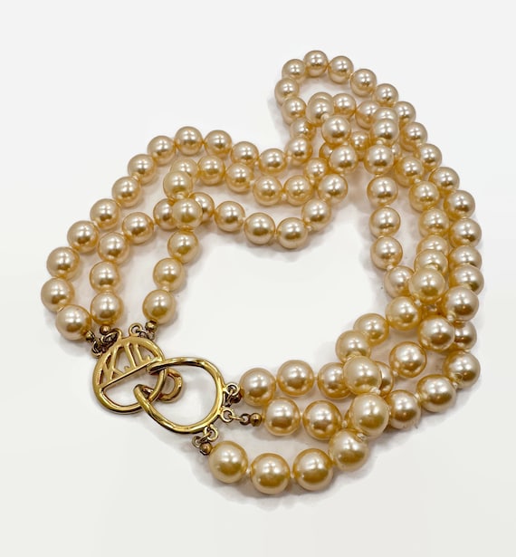 KJL Glass Pearls, Triple Strand, Gold Plated, Pea… - image 1