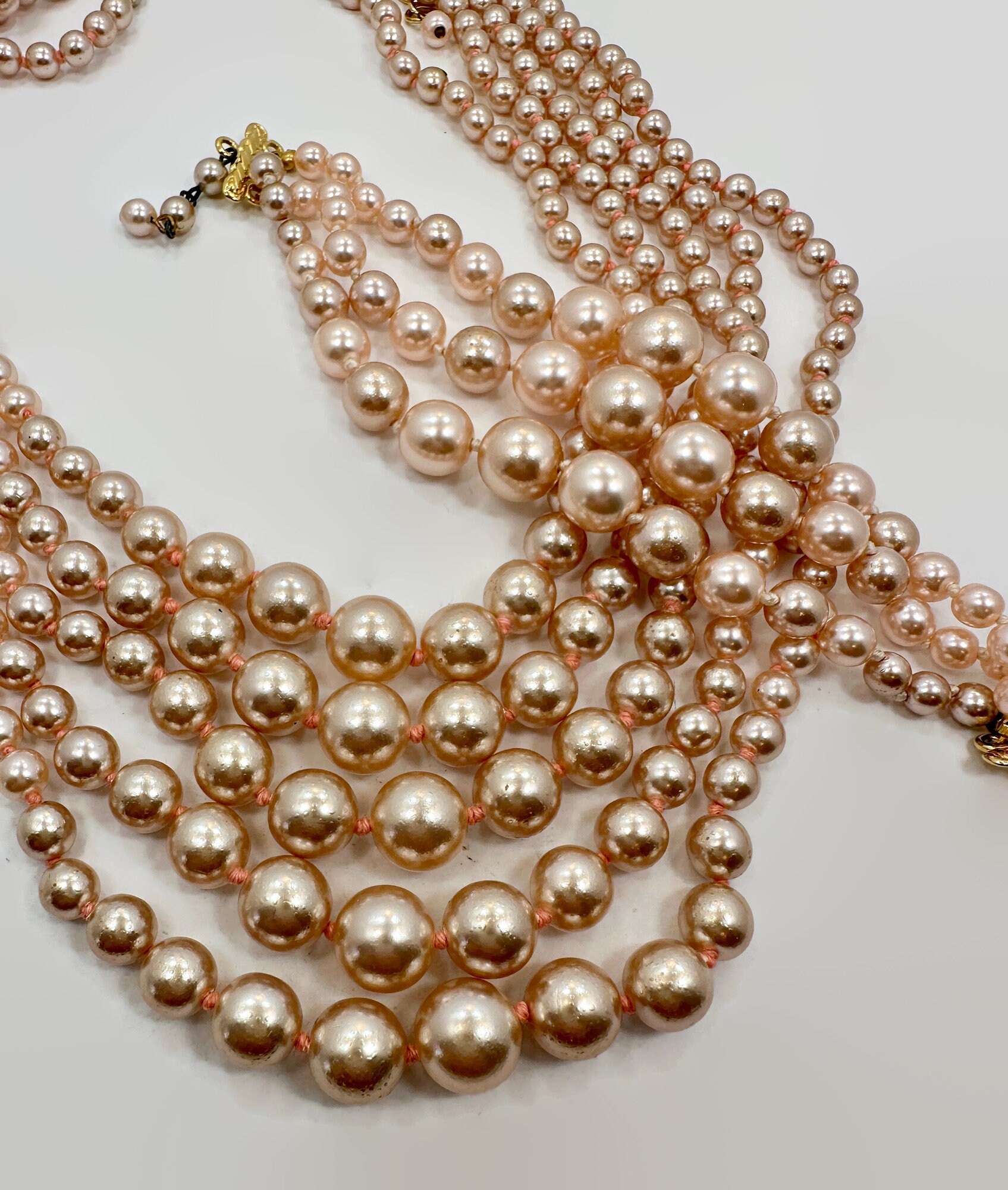 KJL Glass Pearls, 5 Strand, Pearl Necklace, Bracelet KJL Glass Pearls, 5 Strand, Pearl Necklace, Bracelet