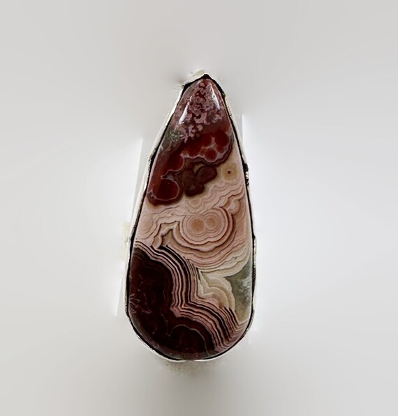 Crazy Lace Agate Ring, Sterling Silver, Red, Brow… - image 7