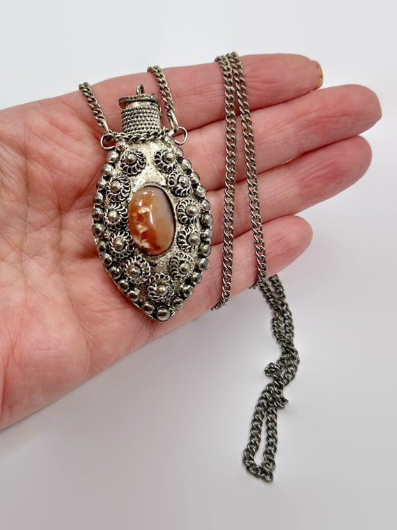 Vintage Necklace, Perfume Pendant, Ethnic, Silver,