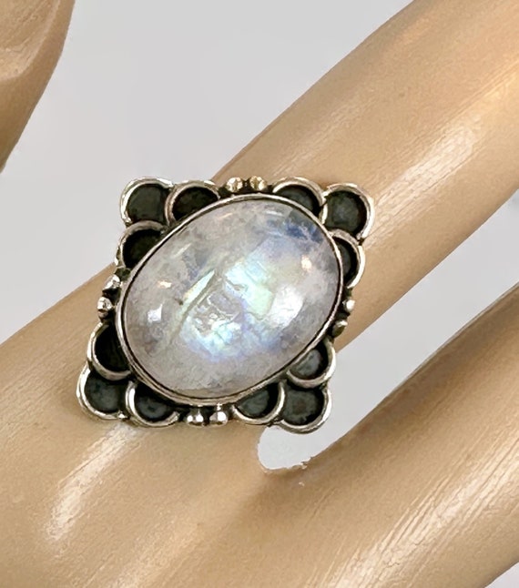 Moonstone Ring, Sterling Silver, Size 6 1/2, Rain… - image 1