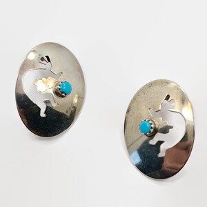 Kolczyki Kokopelli, Srebro Sterling, Turkus, Kolczyki Vintage, Gracz na flecie, Południowo-zachodni, Boho, Przekłute