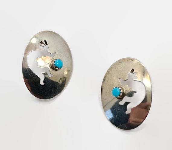 Dancing Kokopelli Vintage Native American Zuni Turquoise Sterling Silver Earrings Dancing Kokopelli Vintage Native American Zuni Turquoise Sterling Silver Earrings