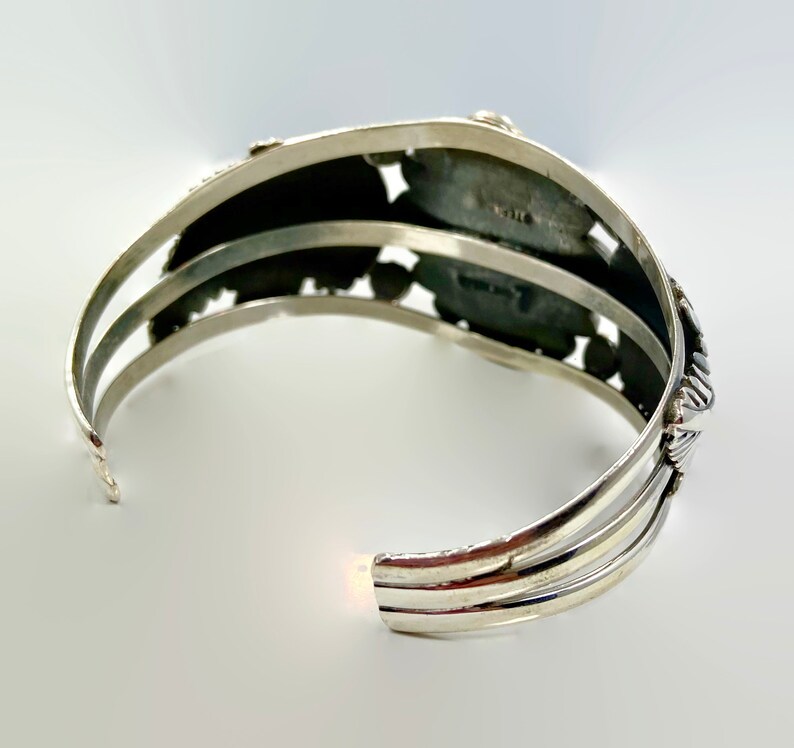 Native American Feathers Navajo Vintage Bracelet Labradorite Cuff Sterling Silver