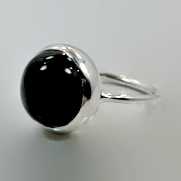 Black Obsidian Ring, Sterling Silver, Size 7, Minimalist, Black Ring, Black Stone, Handmade