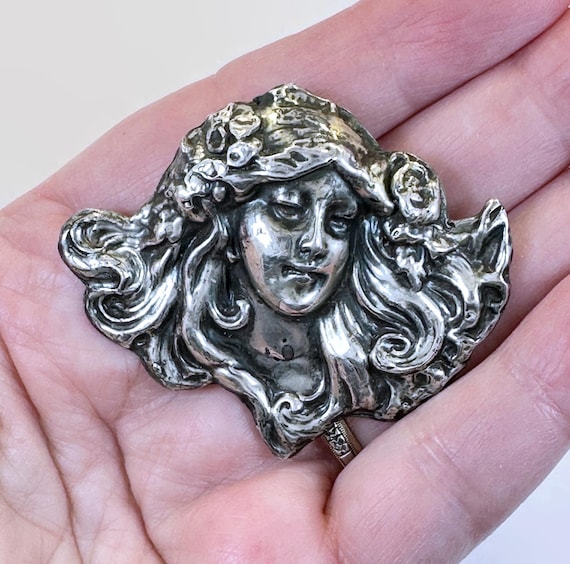 Broche fleur ancienne en argent sterling et strass vers 1940 Art déco, bijoux pour épingles - France
