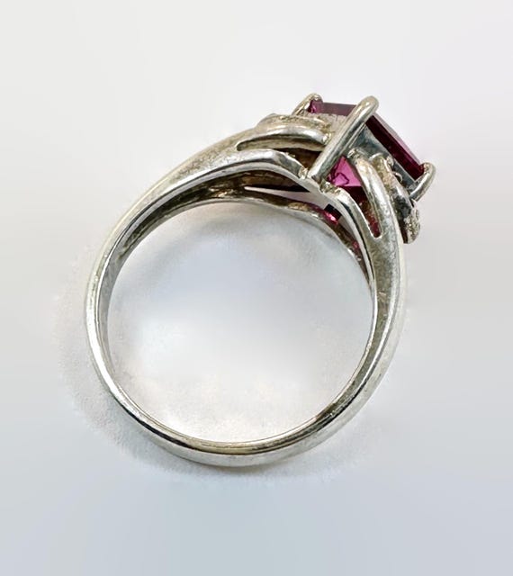 Vintage Sterling Silver Ruby Ring: CZ Accents, Si… - image 4
