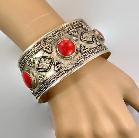 Red Jasper Bracelet, Afghan, Vintage Bracelet, Si… - image 2