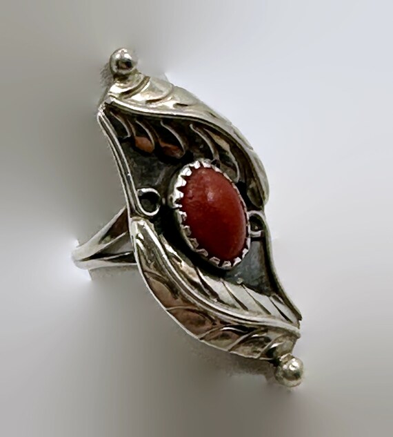 Red Coral Ring, Sterling Silver, Native American,… - image 3