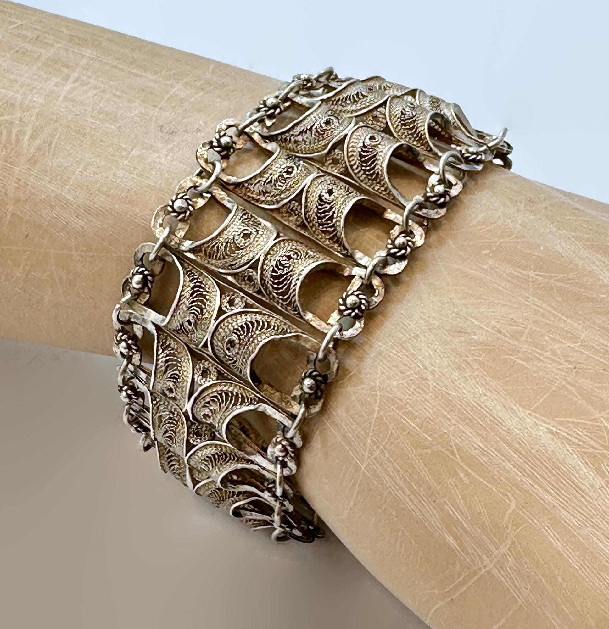 Antique Victorian Bracelet: Vintage 800-900 Silver Cannetille