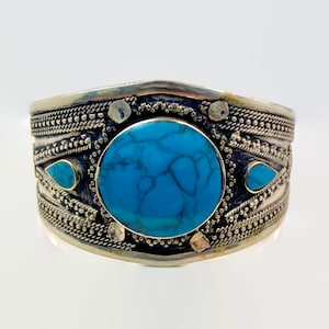 Boho Bracelet, Kuchi Cuff, Afghan Jewelry, Composite Turquoise, Vintage, Middle Eastern, Silver Cuff, Silver, Wide, Afghan, Ethnic, Tribal