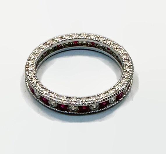 Art Deco Ruby Ring: Sterling Silver CZ Band, Size… - image 3