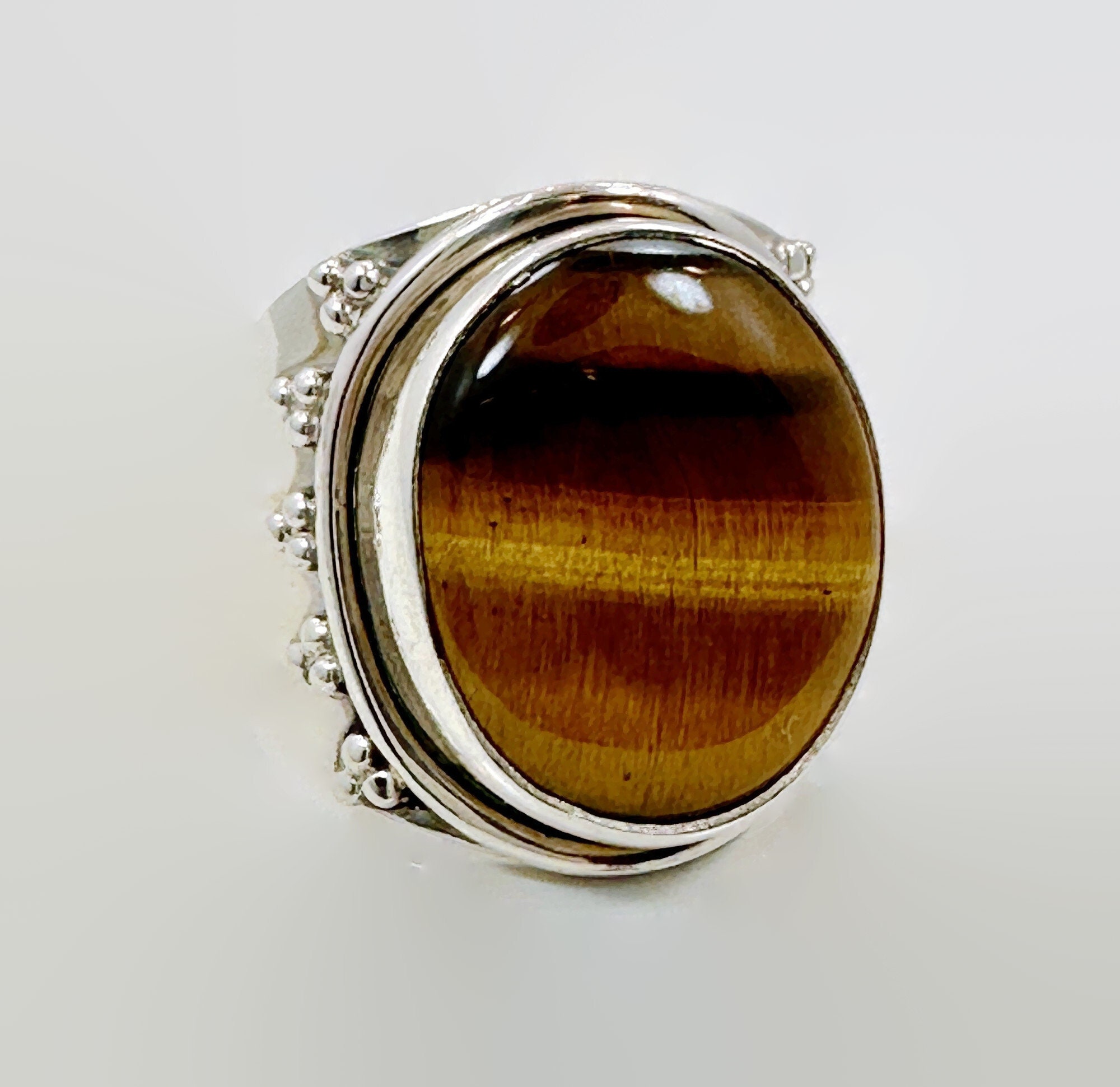 【関税込み】Vasiliki シルバー Tiger's Eye リング Vintage Sterling Silver Tigers Eye Ring, Unique Oval Bezel