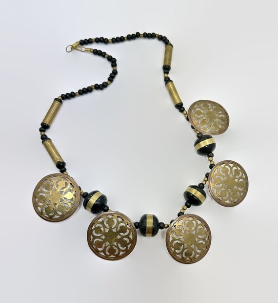 Boho Necklace, Brass, Wood, Beaded, 70s, Vintage,… - image 4