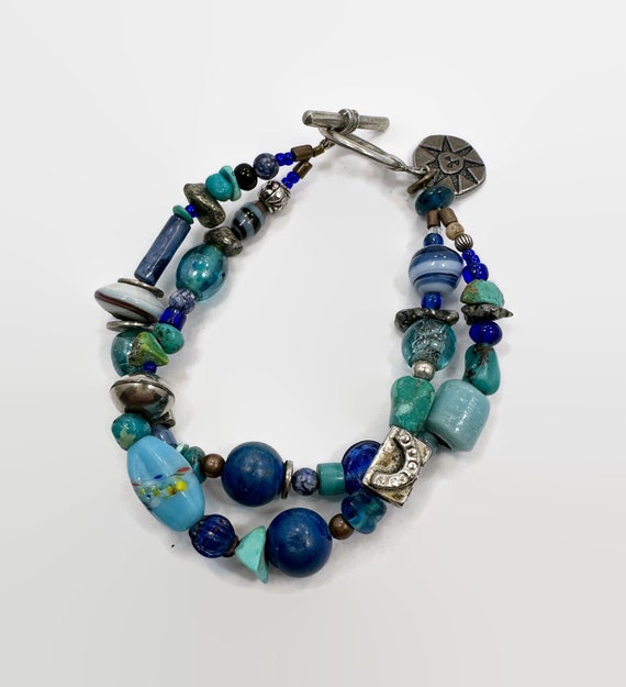 Turquoise Bracelet, Glass, Blue, Pyrites, Sun, Mu… - image 6