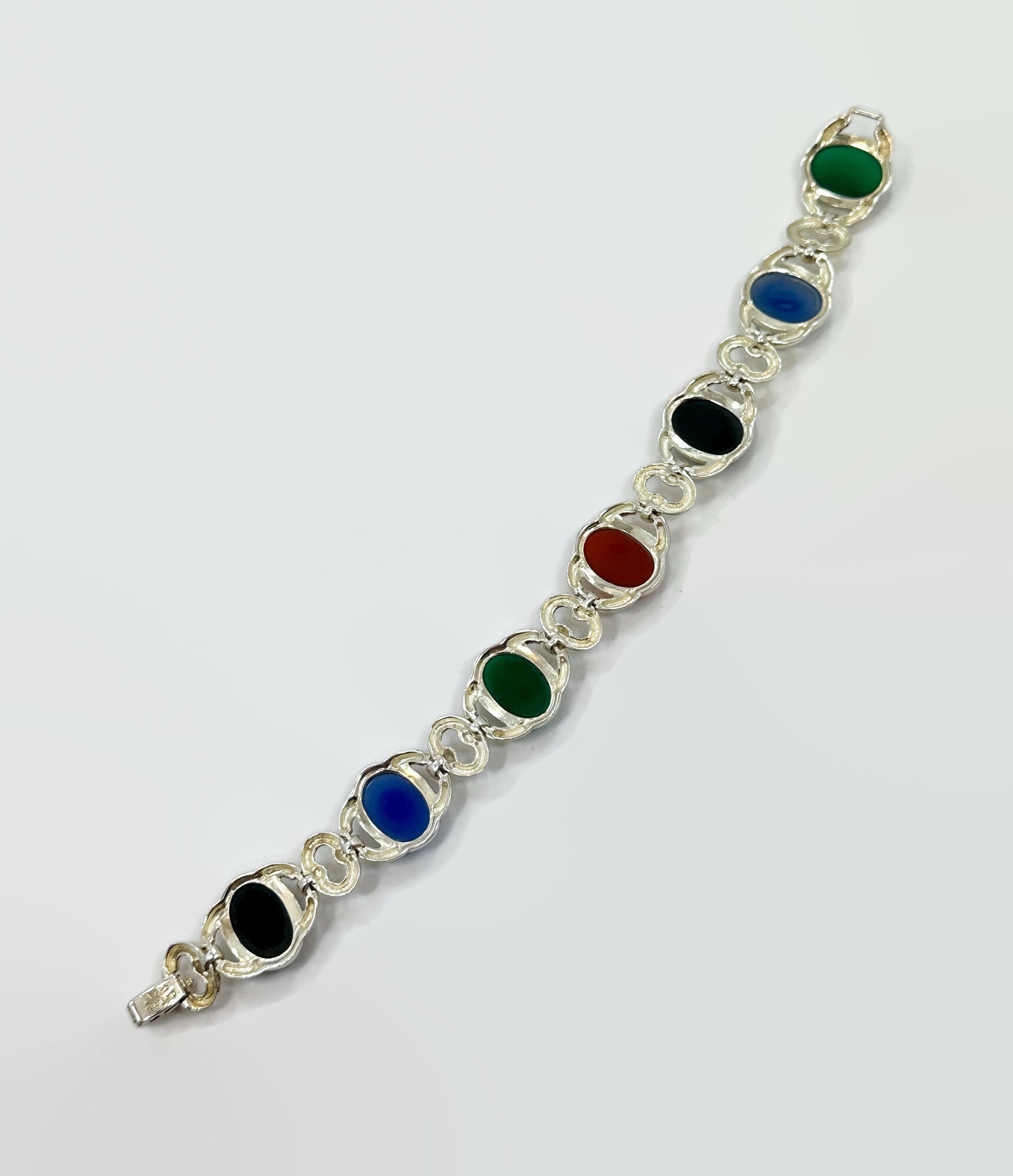 Stone Bracelet, Onyx, Chalcedony, Green, Black, Sterling Stone Bracelet, Onyx, Chalcedony, Green, Black, Sterling