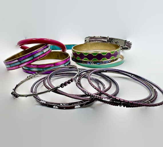 Boho Bangle Bracelet Stack: Vintage India Enamel … - image 3