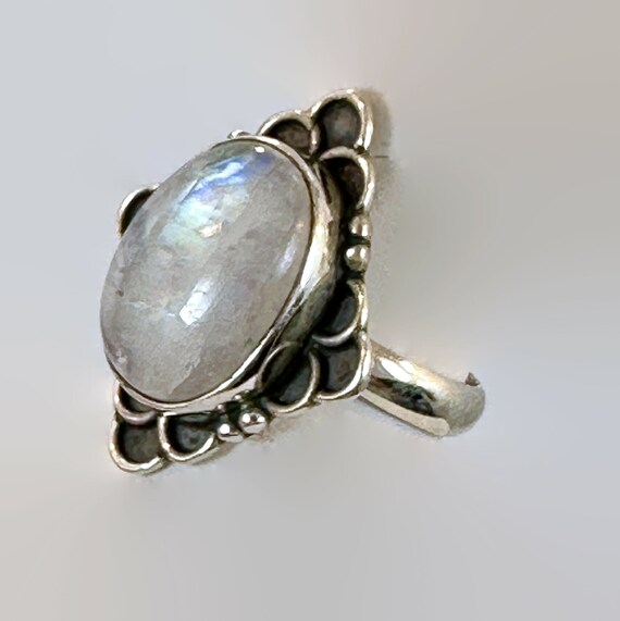 Moonstone Ring, Sterling Silver, Size 6 1/2, Rain… - image 4