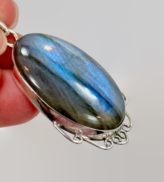 Labradorite Pendant, Sterling Silver, Blue Stone,… - image 4