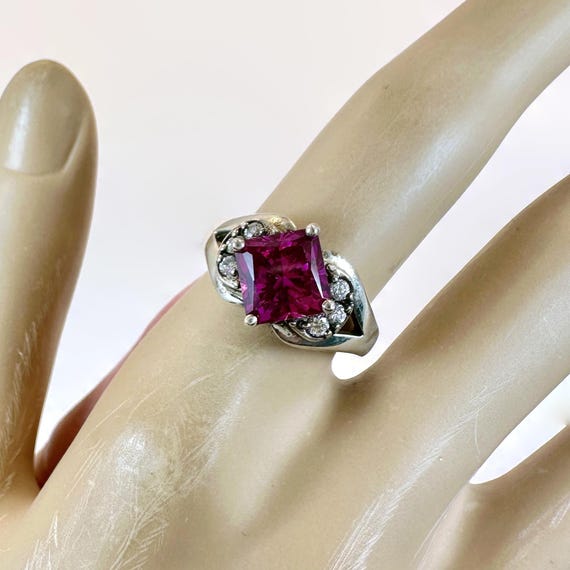 Vintage Sterling Silver Ruby Ring: CZ Accents, Si… - image 2