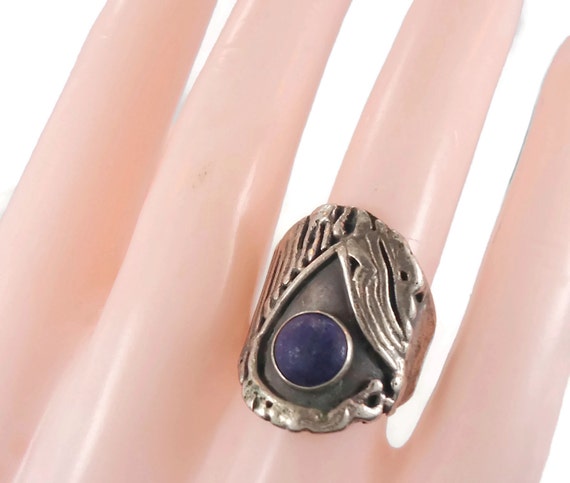 Blue Lapis, Brutalist Ring, Sterling Silver, Mode… - image 2