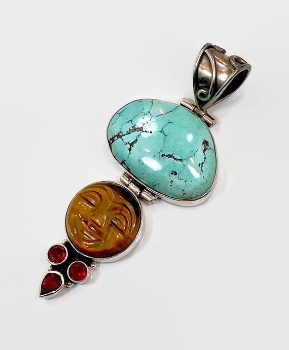 Moon Goddess Pendant, Turquoise, Tiger Eye. Garne… - image 1