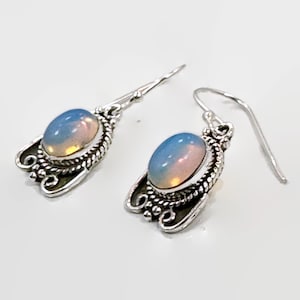 Opalite Earrings, Sterling Silver, Pierced,  Dangle Earrings, Ear Wires, Boho