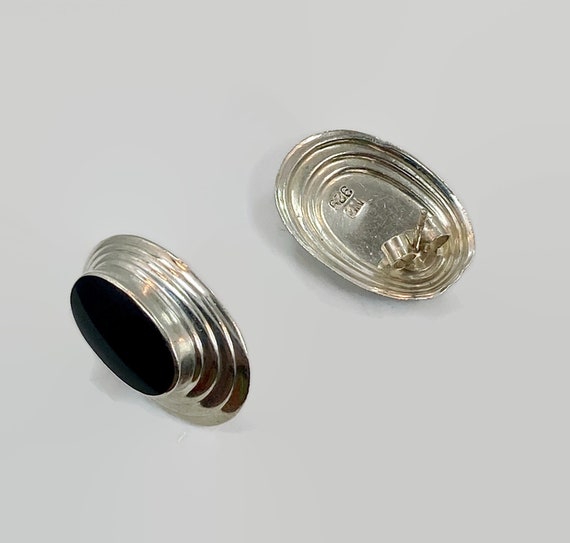Black Onyx Earrings, Sterling Silver, Modern, Vin… - image 4