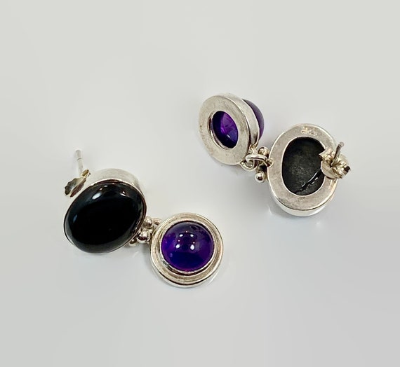 Amethyst Earrings, Onyx Earrings, Sterling Silver… - image 5