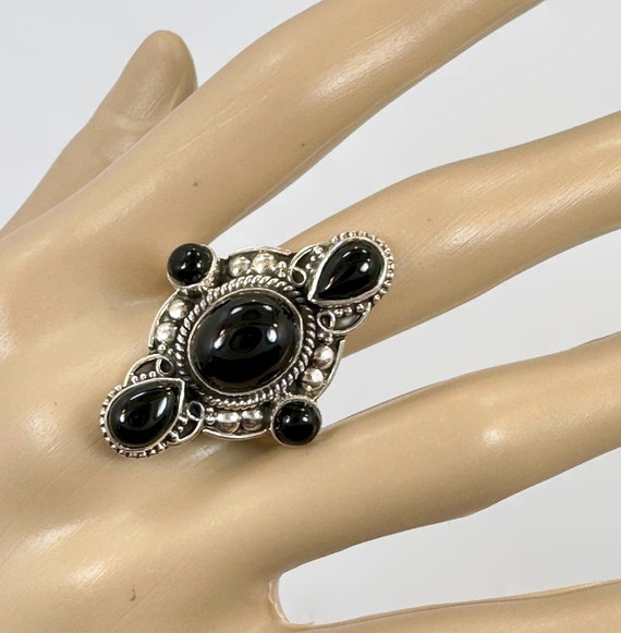 Black Onyx Ring, Sterling Silver, Vintage Ring, S… - image 1