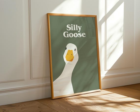 Silly Goose Print Poster: Maximalist Wall Art, Cute Cartoon, Home Office, Bathroom Kitchen Bedroom Decor, Animal Print