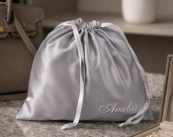 Saco de cetim para guardar bolsas e sapatos - Bolsa protetora personalizável | Prateado